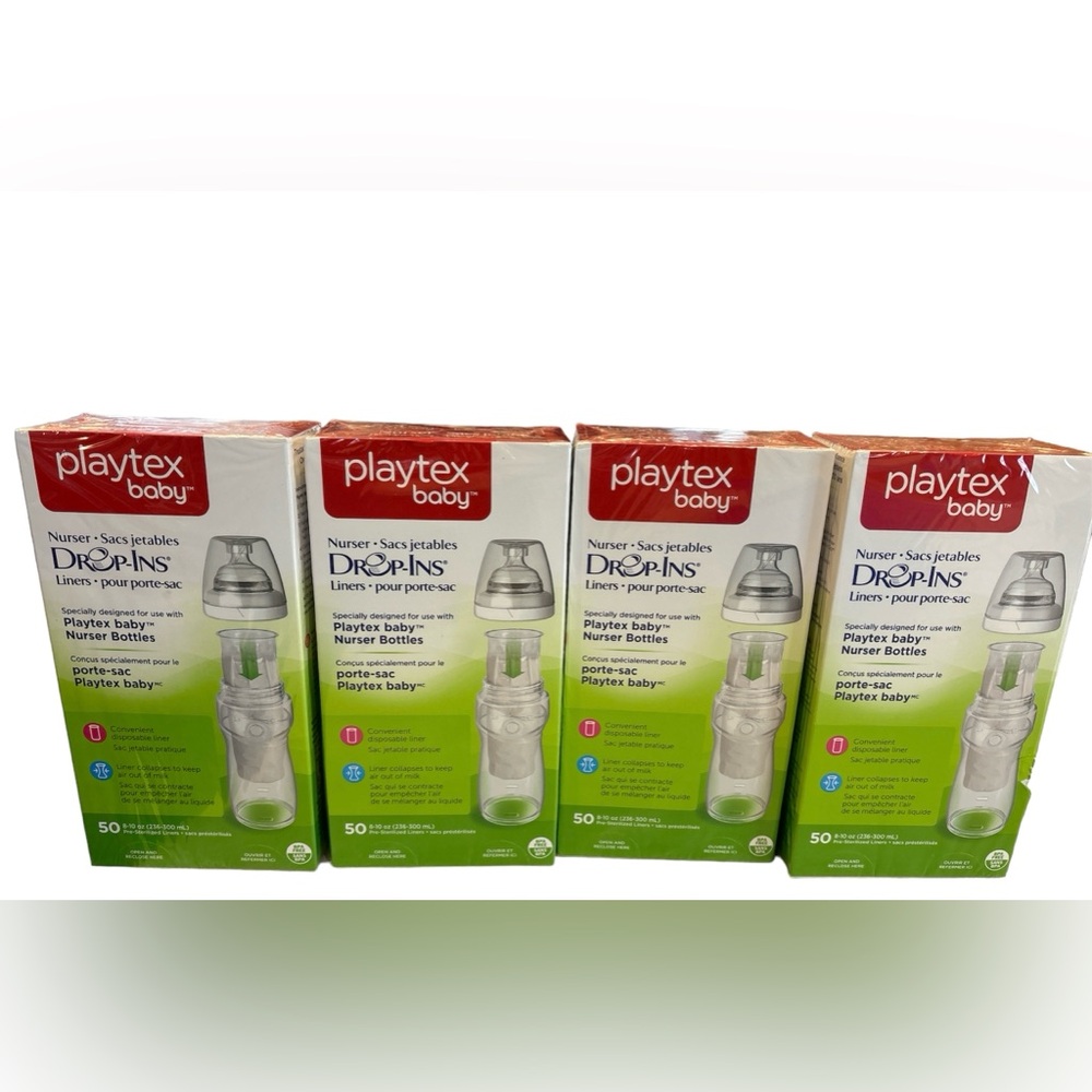 4 Playtex Baby Bottle Drop Ins Liner 200 Total 8-10 Oz Clear Liner BPA Free